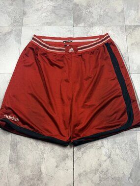 adidas Soccer Shorts Men's 2XL Red Black Three Stripe Vintage Y2K